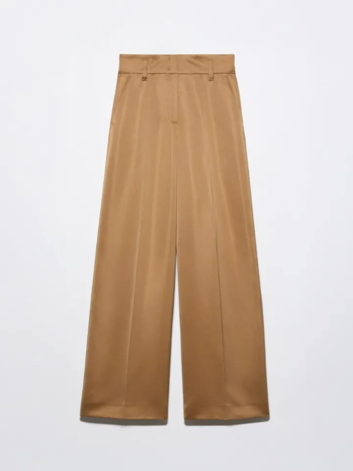 Wide-leg duchesse satin trousers - beige