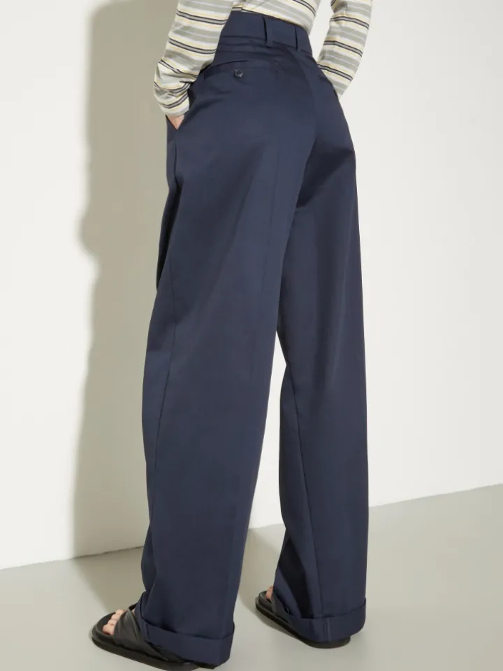 Wide-leg gabardine trousers - navy
