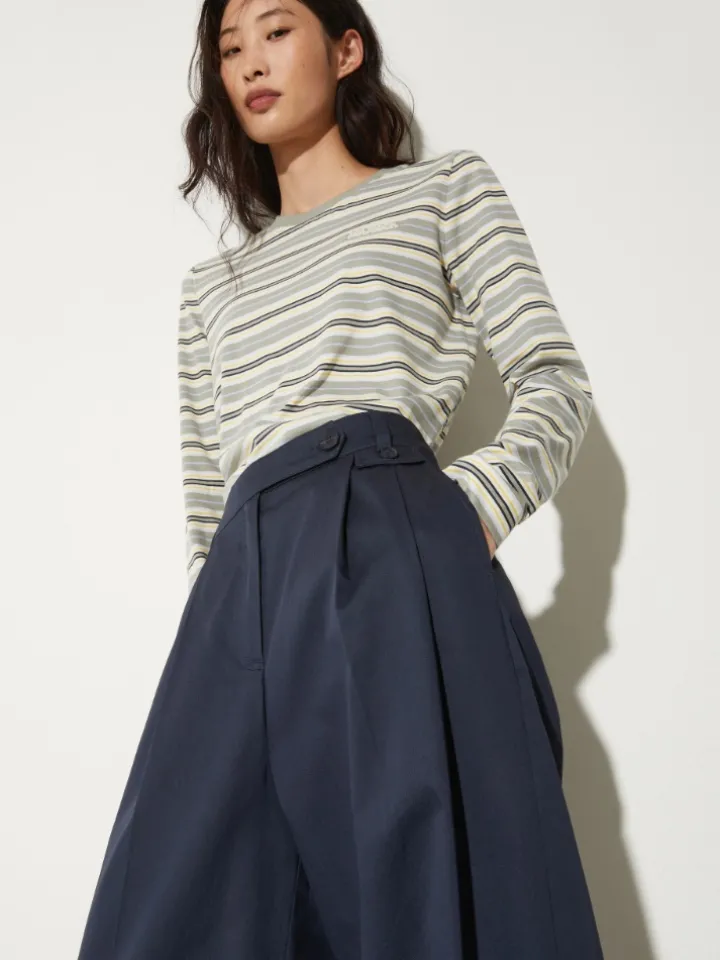 Wide-leg gabardine trousers - navy