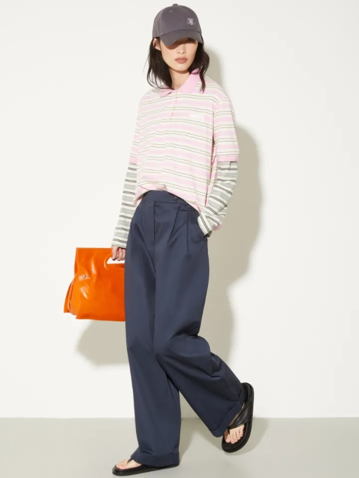 Wide-leg gabardine trousers - navy