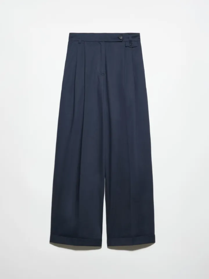 Wide-leg gabardine trousers - navy