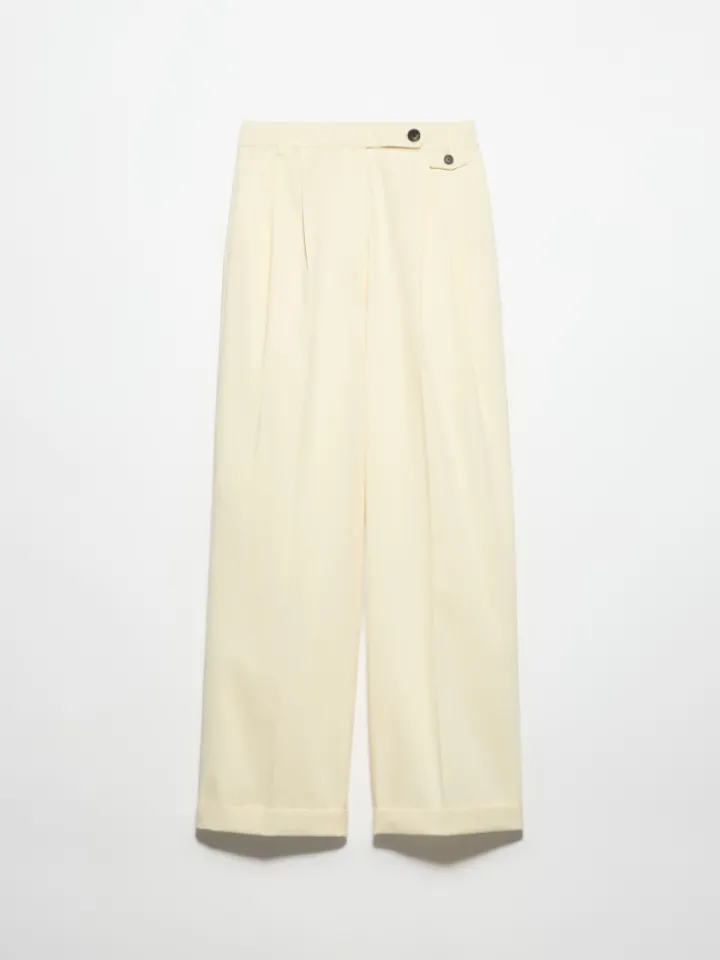 Wide-leg gabardine trousers - vanilla