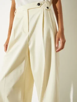 Wide-leg gabardine trousers - vanilla