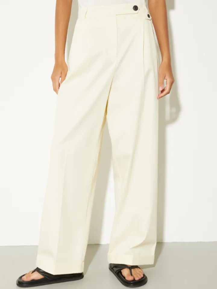 Wide-leg gabardine trousers - vanilla