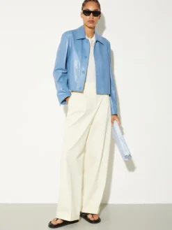 Wide-leg gabardine trousers - vanilla