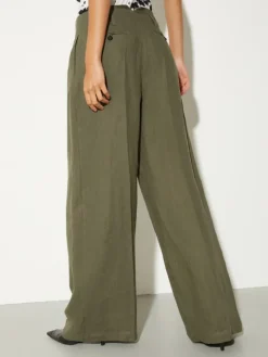 Wide-leg linen trousers - kaki