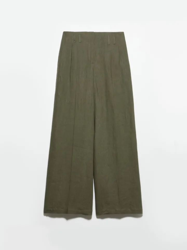 Wide-leg linen trousers - kaki