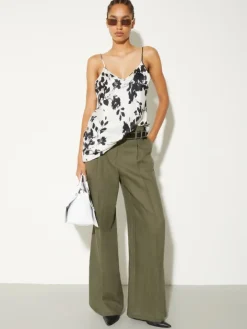 Wide-leg linen trousers - kaki