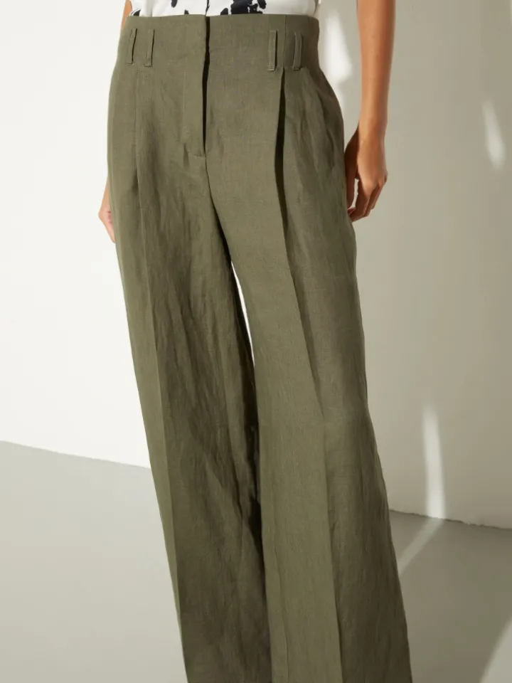 Wide-leg linen trousers - kaki