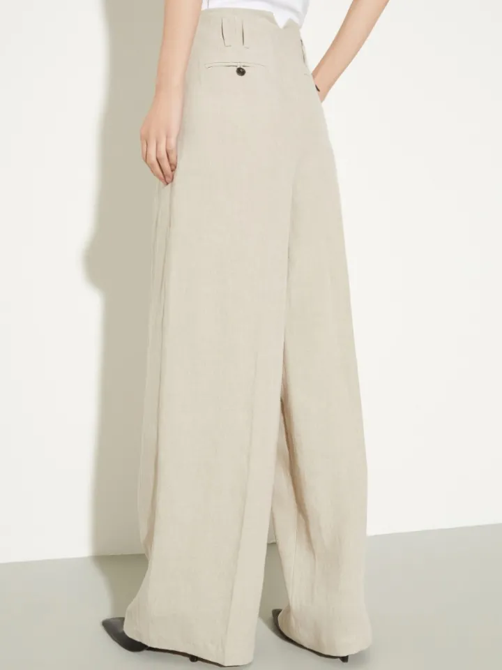 Wide-leg linen trousers - off-white