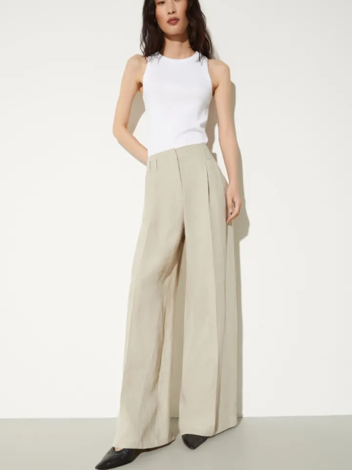 Wide-leg linen trousers - off-white