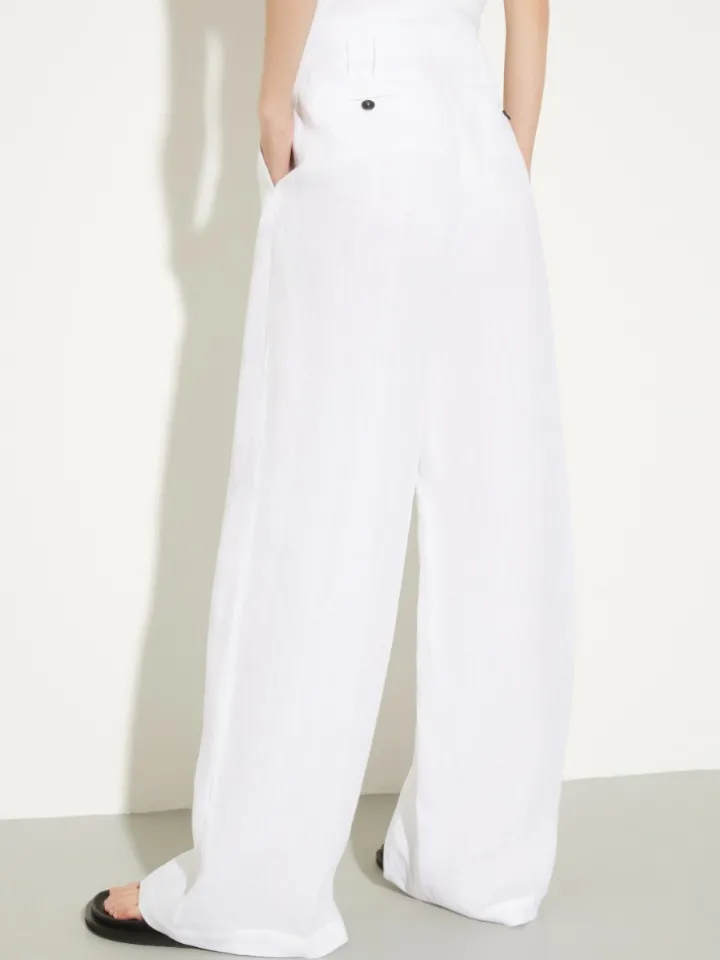 Wide-leg linen trousers - white