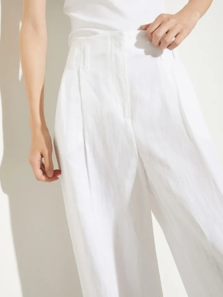 Wide-leg linen trousers - white