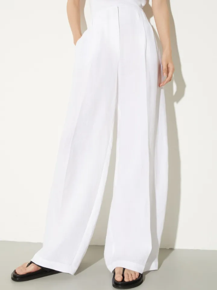 Wide-leg linen trousers - white
