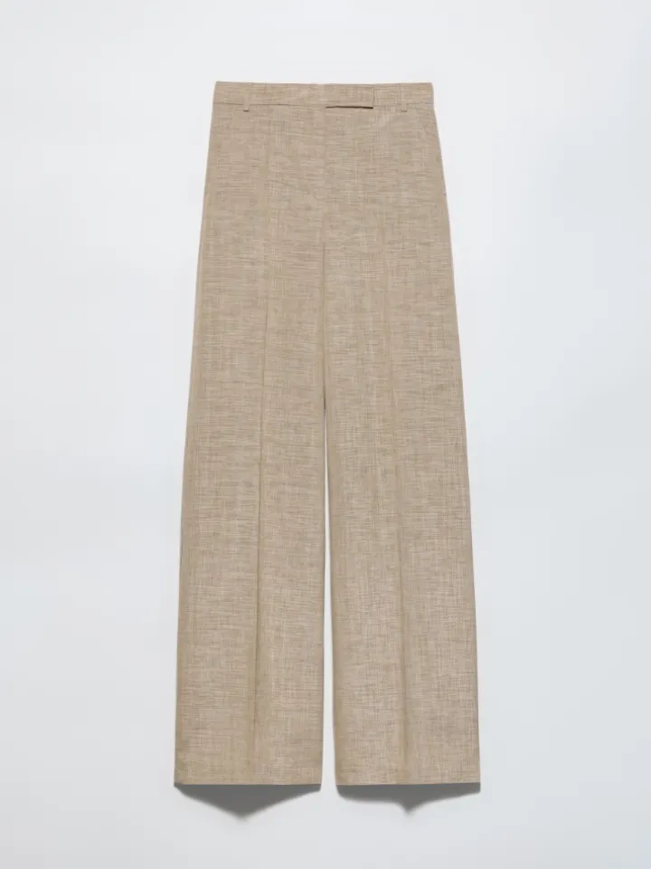 Wide-leg slub grisaille trousers - light grey