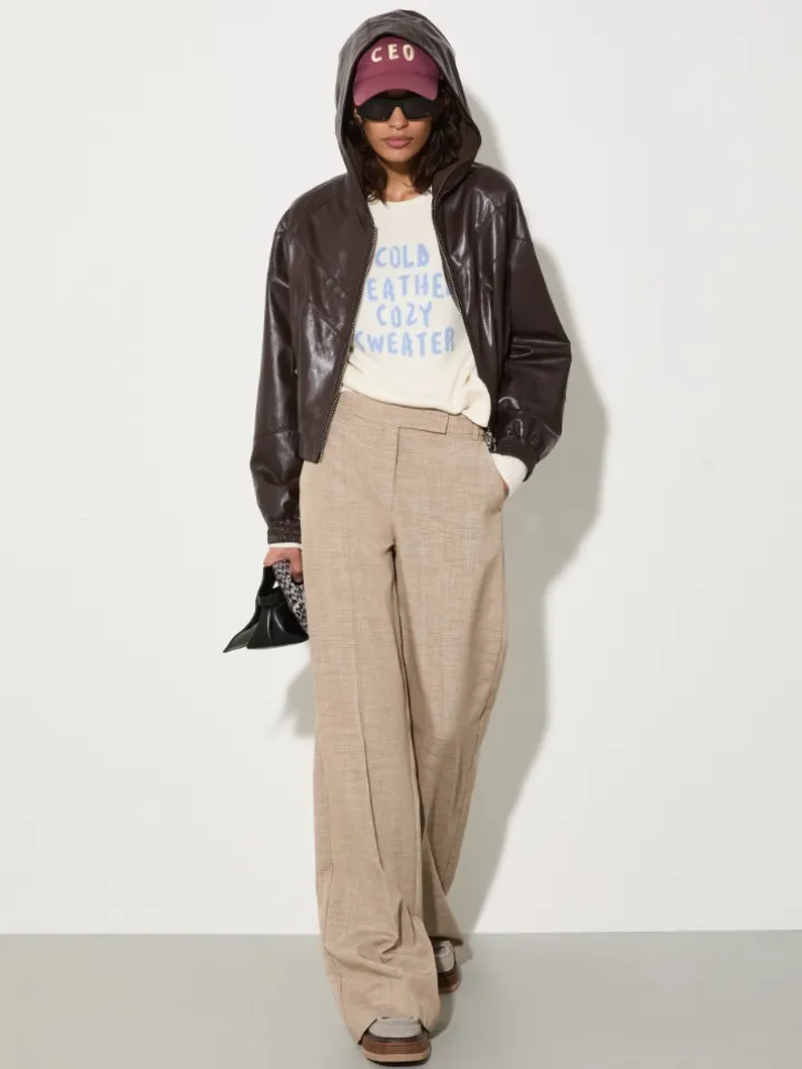Wide-leg slub grisaille trousers - light grey