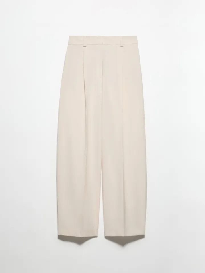 Wide-leg wool-blend trousers - beige