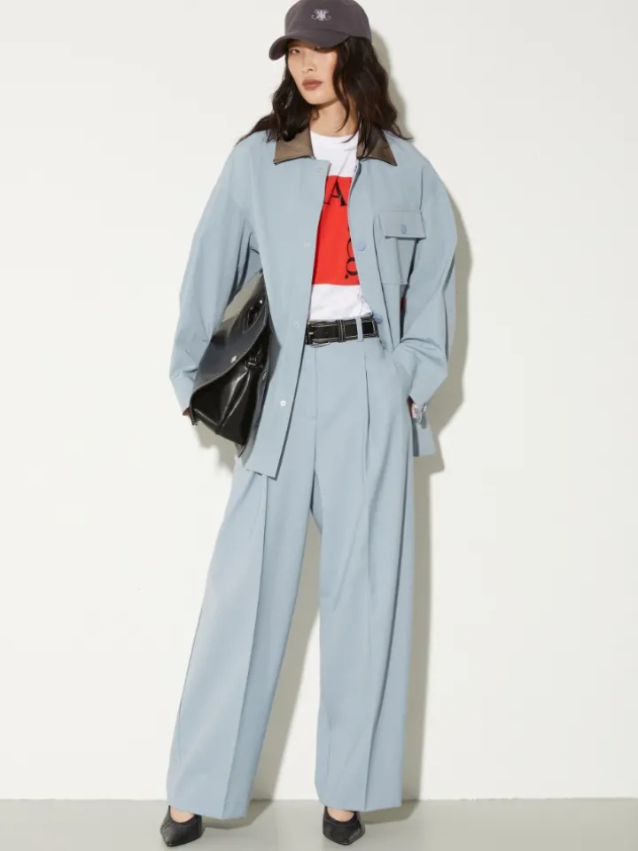Wide-leg wool-blend trousers - light blue