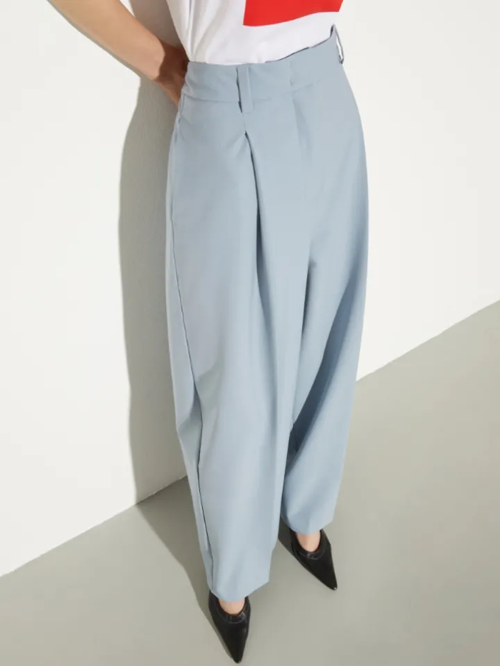 Wide-leg wool-blend trousers - light blue
