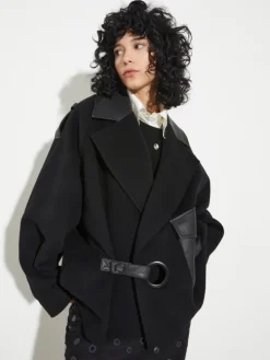 Wool and leather blouson jacket - black