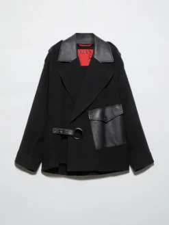 Wool and leather blouson jacket - black