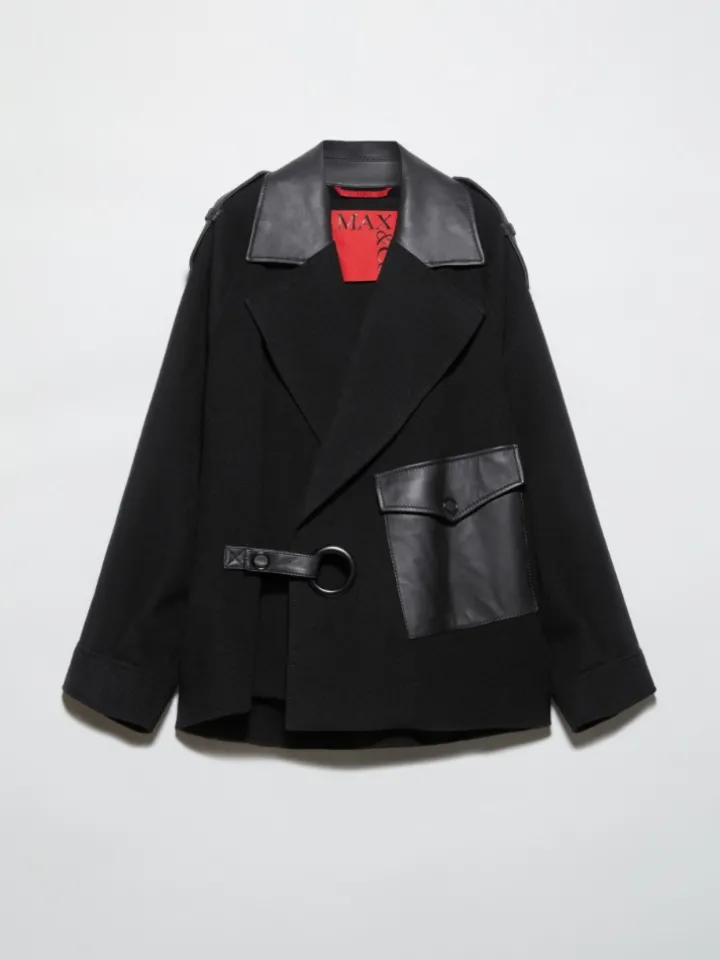 Wool and leather blouson jacket - black