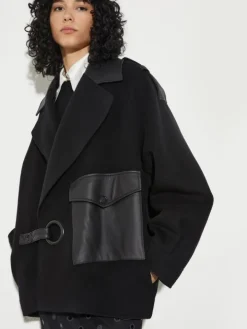 Wool and leather blouson jacket - black