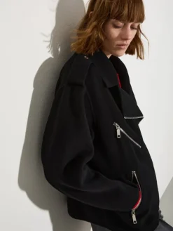 Wool biker jacket - black