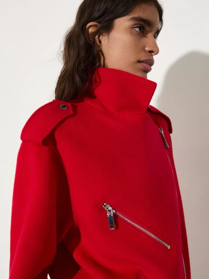 Wool biker jacket - red