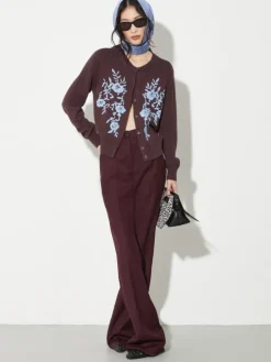 Wool-blend bootcut trousers - bordeaux