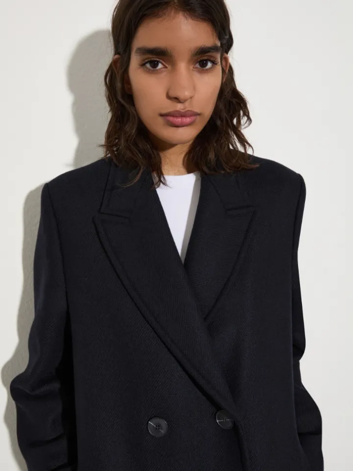 Wool-twill coat - navy